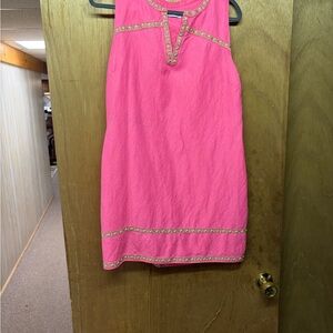 Vineyard Vines Hot Pink Sleeveless Shift Dress with Embellished Trim